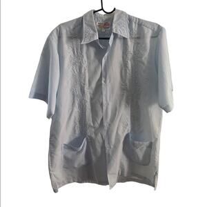 Vintage guayabera 70s80s shirt. Guayabera wedding shirt embroidered pastel blue
